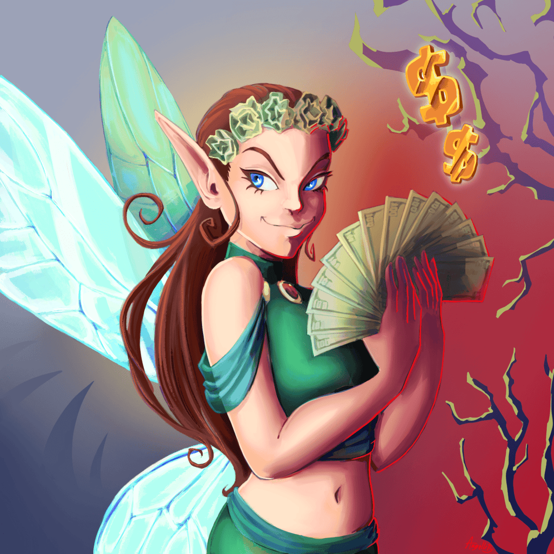 Illustration of the Revenue Fairy monster, representing high sales volume masking poor net profit margins.