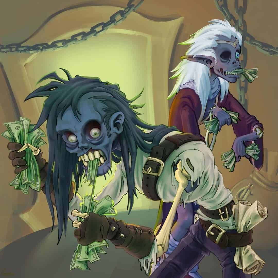 Illustration of Cash Zombie monsters creeping up on corporate cash runway reserves.